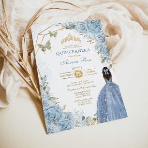 Baby Blauw Goud Quinceañera Vlinder Prinses Kaart