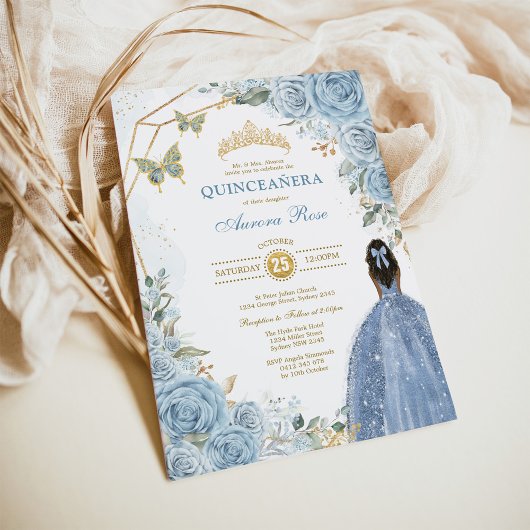 Baby Blauw Goud Quinceañera Vlinder Prinses Kaart