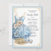 Baby Blauw Goud Sneaker Bal Verjaardagsfeest Kaart (Voorkant)