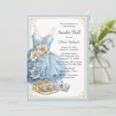 Baby Blauw Goud Sneaker Bal Verjaardagsfeest Kaart (Staand voorkant)