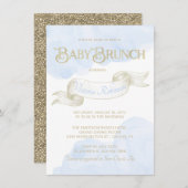 Baby Blauw Goud Waterverf Boy Baby shower Brunch Kaart (Voorkant / Achterkant)