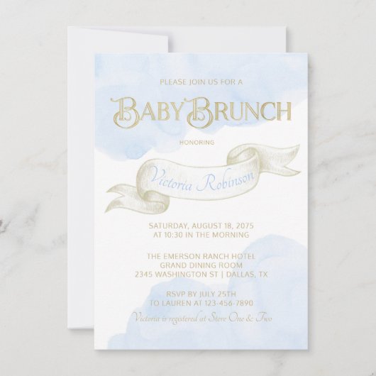 Baby Blauw Goud Waterverf Boy Baby shower Brunch Kaart (Voorkant)