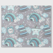 BABY BLAUW & GRIJS BABY ITEMS REGENBOGEN STERREN CADEAUPAPIER (Vlak)