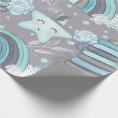 BABY BLAUW & GRIJS BABY ITEMS REGENBOGEN STERREN CADEAUPAPIER (Hoek)