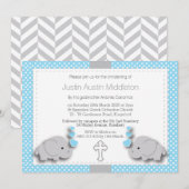 Baby Blauw & Grijze Olifant 🐘 Baby - Christening Kaart (Voorkant / Achterkant)