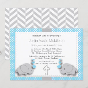 Baby Blauw & Grijze Olifant 🐘 Baby - Christening Kaart