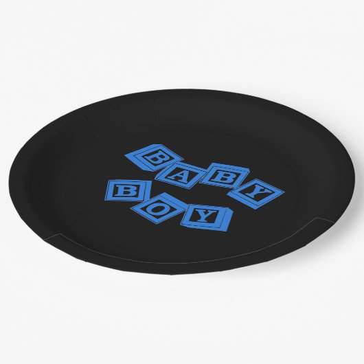 Baby Blauw Hout Alfabet Kubus Blokken Papieren Bordje (Gekanteld)