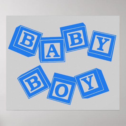 Baby Blauw Hout Alfabet Kubus Blokken Poster (Voorkant)