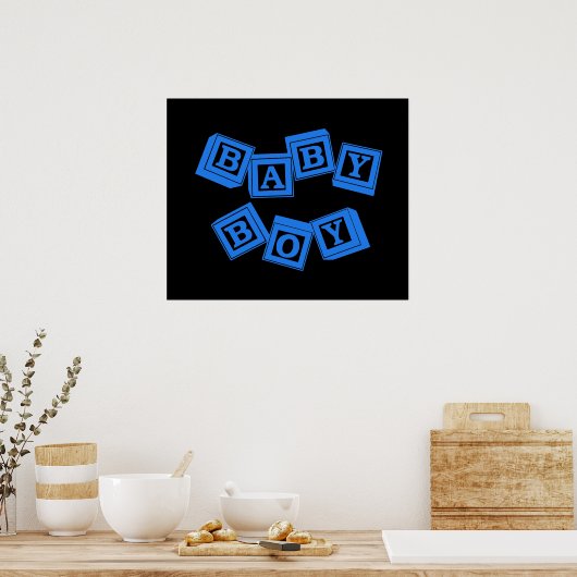 Baby Blauw Hout Alfabet Kubus Blokken Poster (Keuken)