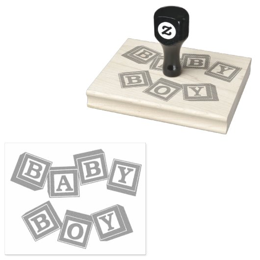 Baby Blauw Hout Alfabet Kubus Blokken Rubberstempel (Gestempeld)