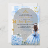 Baby Blauw Jurk Prinses Glitter Quinceañera Kaart (Voorkant)