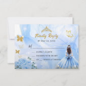 Baby Blauw Jurk Prinses Glitter Quinceañera RSVP Kaartje (Voorkant)