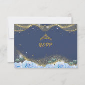 Baby Blauw Jurk Prinses Glitter Quinceañera RSVP Kaartje (Achterkant)