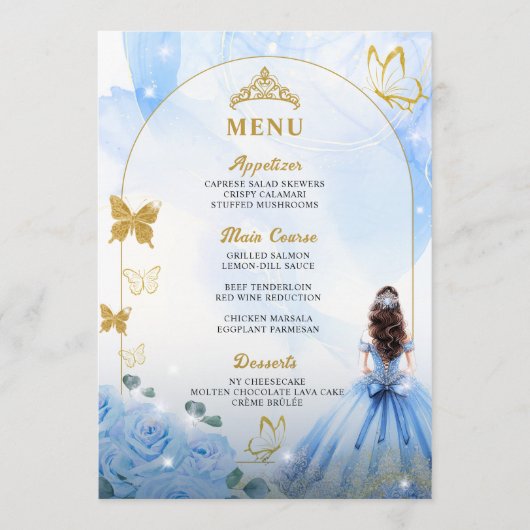 Baby Blauw Jurk Prinses Quinceanera Verjaardagsmen Programmakaart (Voorkant)