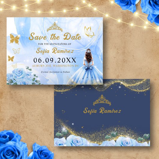 Baby Blauw Jurk Tiara Prinses Quinceañera Save The Date