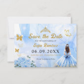 Baby Blauw Jurk Tiara Prinses Quinceañera Save The Date (Voorkant)