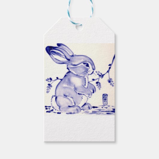 Baby Blauw Konijnenkonijn Gift Wrap Cadeaulabel (Voorkant)