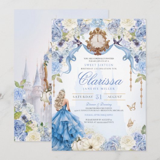 Baby Blauw Koninklijke Prinses Lief Zestien Verjaa Kaart (Voorkant / Achterkant)