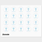 Baby Blauw Kruis met Aangepaste Naam Doop Ronde Sticker (Vel)