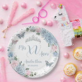 Baby Blauw Licht Roze Bloemen Vlinder Quinceañera Papieren Bordje (Feest)