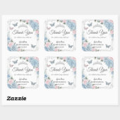 Baby Blauw Licht Roze Bloemen Vlinder Quinceañera Vierkante Sticker (Vel)