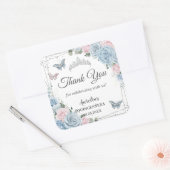Baby Blauw Licht Roze Bloemen Vlinder Quinceañera Vierkante Sticker (Envelop)