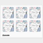 Baby Blauw Lichtroze Bloemen Prinses Quinceañera Vierkante Sticker (Vel)