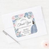Baby Blauw Lichtroze Bloemen Prinses Quinceañera Vierkante Sticker (Envelop)