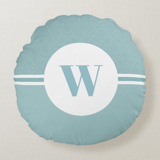 Baby blauw moderne strepen aangepaste monogram kin rond kussen (Voorkant)