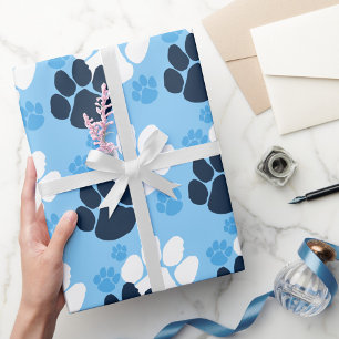Baby Blauw & Navy Blauw Pawprint Cadeaupapier