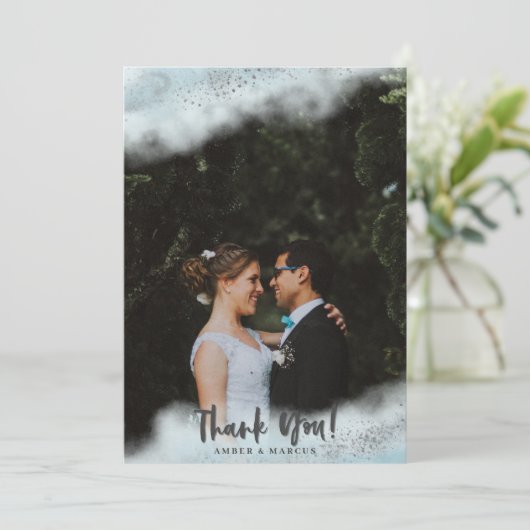 Baby Blauw Ombre Zilveren bruiloft Bedankkaart (Staand voorkant)