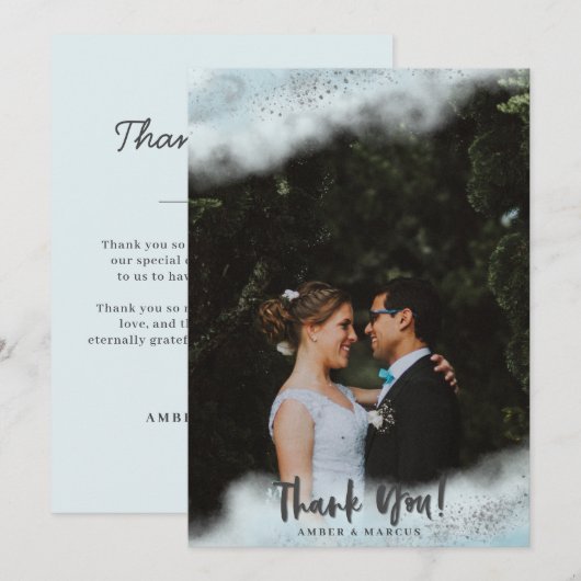 Baby Blauw Ombre Zilveren bruiloft Bedankkaart (Voorkant / Achterkant)