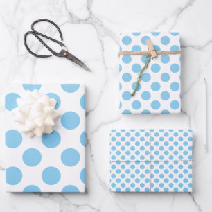 Baby Blauw op Wit Verschillende Maten Polka Dots Inpakpapier Vel