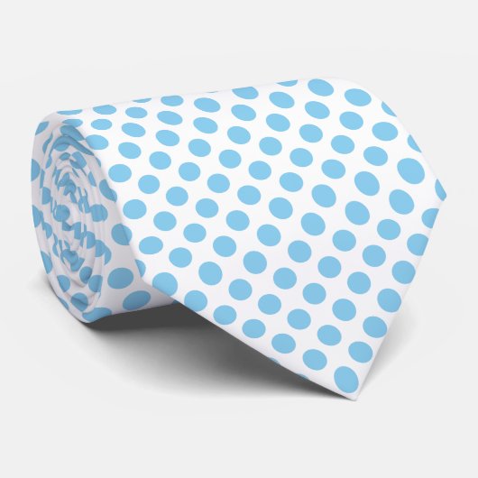 Baby Blauw op Witte Grote Grootte Polka Dots Stropdas (Opgerold)