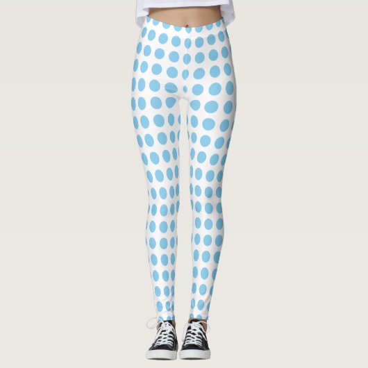 Baby Blauw op Witte Middelgrote Grootte Horiz. Pol Leggings (Voorkant)