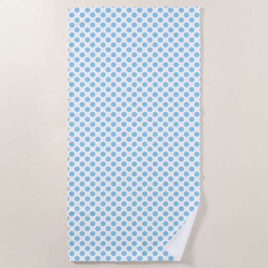 Baby Blauw op Witte Middelgrote Grootte Polka Dots Strandlaken (Voorkant)