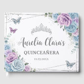 Baby Blauw Paarse Lila Floral Silver Quinceañera Gastenboek (Voorkant)