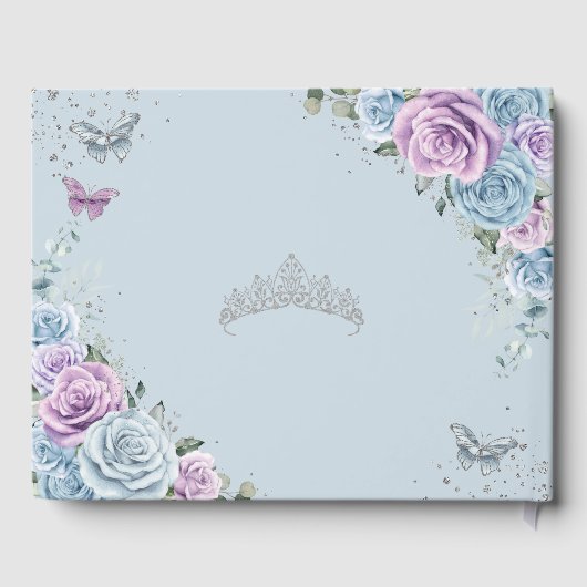 Baby Blauw Paarse Lila Floral Silver Quinceañera Gastenboek (Achterkant)