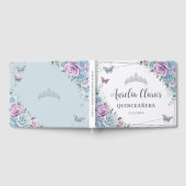 Baby Blauw Paarse Lila Floral Silver Quinceañera Gastenboek (Volledig)