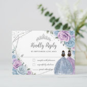 Baby Blauw Paarse Lila Floral Twins Quinceañera RSVP Kaartje (Staand voorkant)