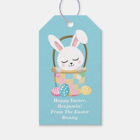 Baby Blauw Paashaas Schattige Custom Kinderbed Cadeaulabel (Voorkant)