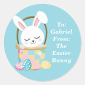 Baby Blauw Paashaas Schattige Custom Kinderbed Ronde Sticker (Voorkant)