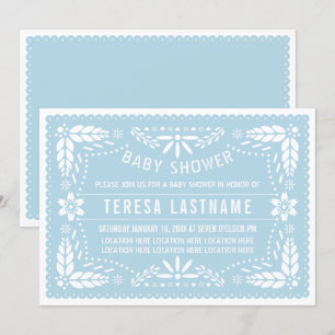 Baby blauw papel picado Mexicaans baby shower Kaart