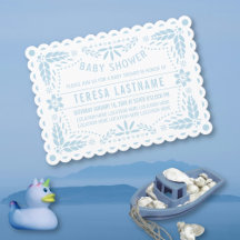 Baby blauw papel picado witte baby boy douche