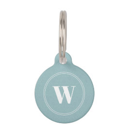 Baby blauw pastel modern rond monogram huisdierpenning