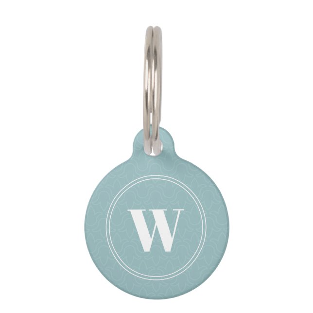 Baby blauw pastel modern rond monogram huisdierpenning (Voorkant)