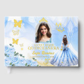 Baby Blauw Prinses Foto Gouden Folie Quinceañera Gastenboek (Voorkant)