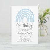 Baby Blauw Regenboog Baby shower Jongensuitnodigin Kaart (Staand voorkant)