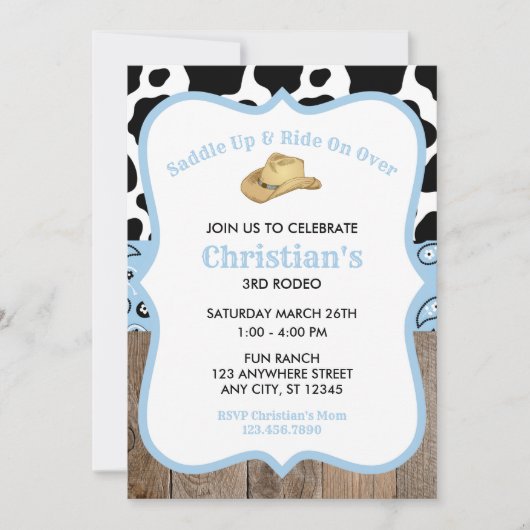Baby Blauw Rodeo Wild West Cowboy Verjaardag Kaart (Voorkant)
