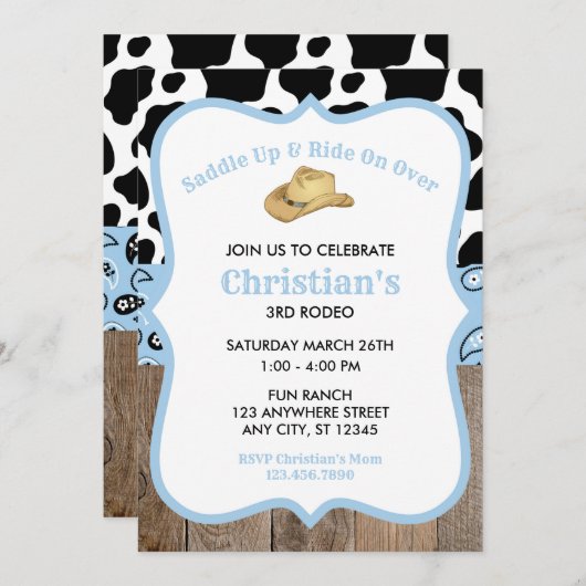 Baby Blauw Rodeo Wild West Cowboy Verjaardag Kaart (Voorkant / Achterkant)